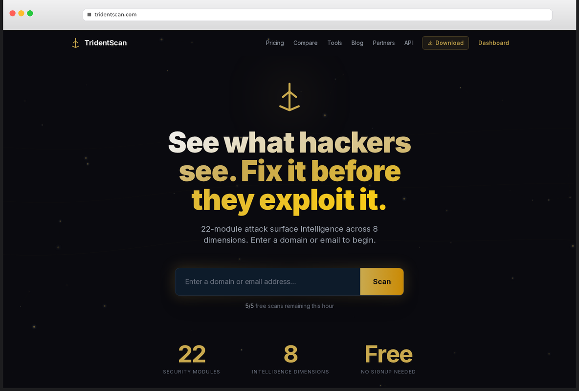 Tridentscan — live attack-surface intelligence dashboard